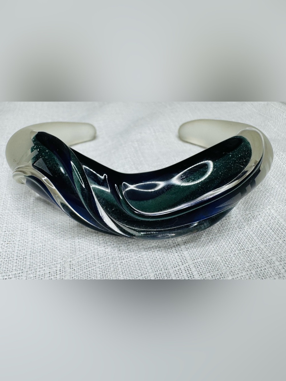 Vintage Artisan Handblown Art Glass Cuff Bracelet
